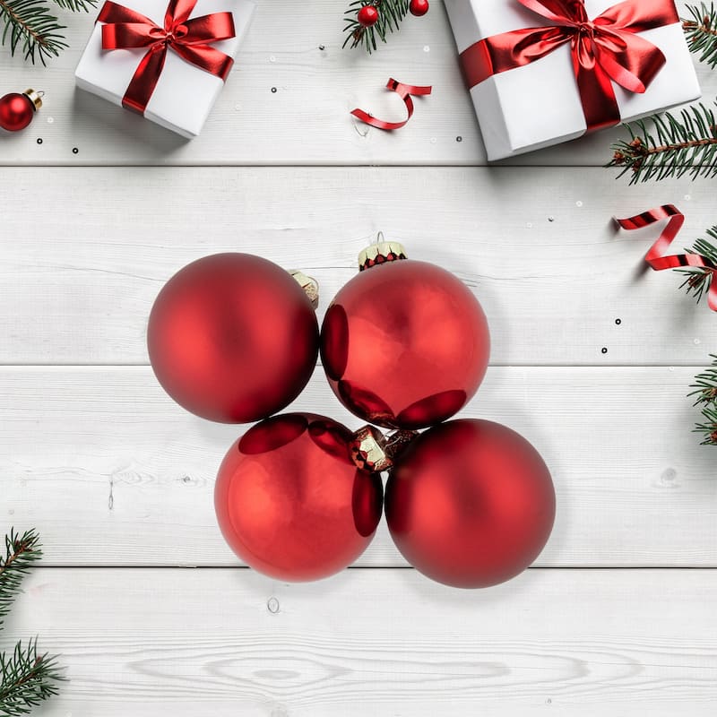 96ct Shiny and Matte Red Glass Ball Christmas Ornaments 3.25 (80mm)