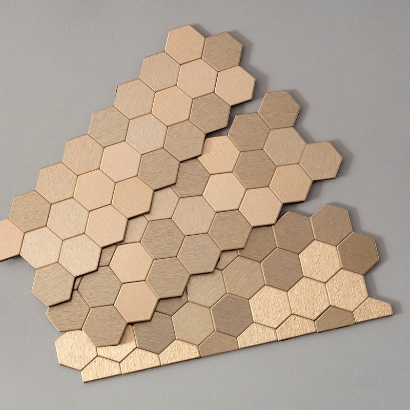 Aspect Peel and Stick Backsplash 11in x 4in Honeycomb Champagne Matted Metal Tile (3-Pack) - Pack of 3 - Champagne