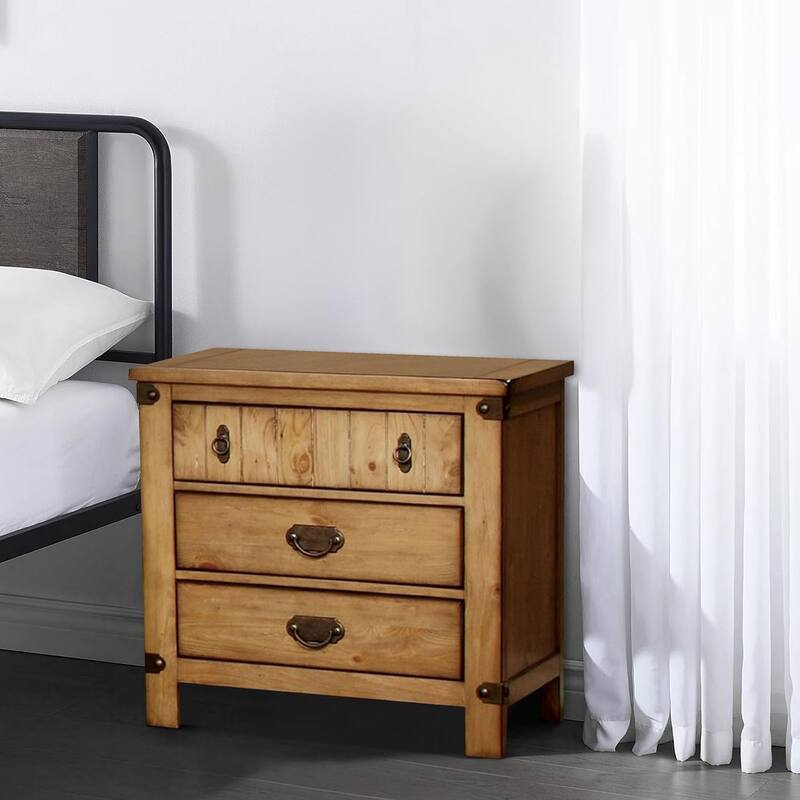 Weathered Elm Nightstand, Cottage Design with Plank Details, USB Charger, and Ball-Bearing Glides, 28" Tall