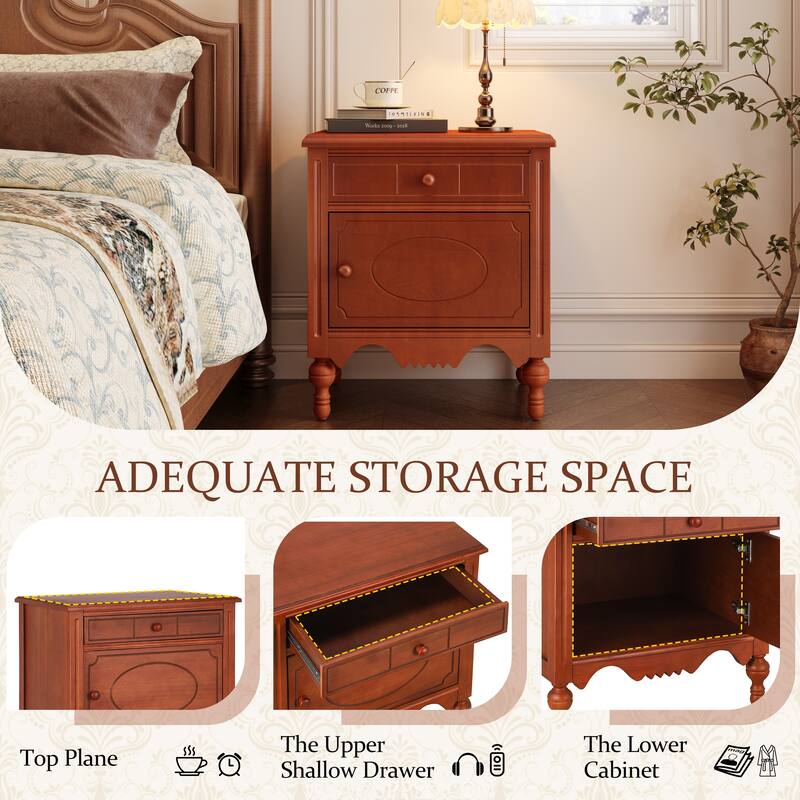 Christopher Knight Home - Marwood Carved Wood Nightstand with Soft-Close Slides and Gourd Legs