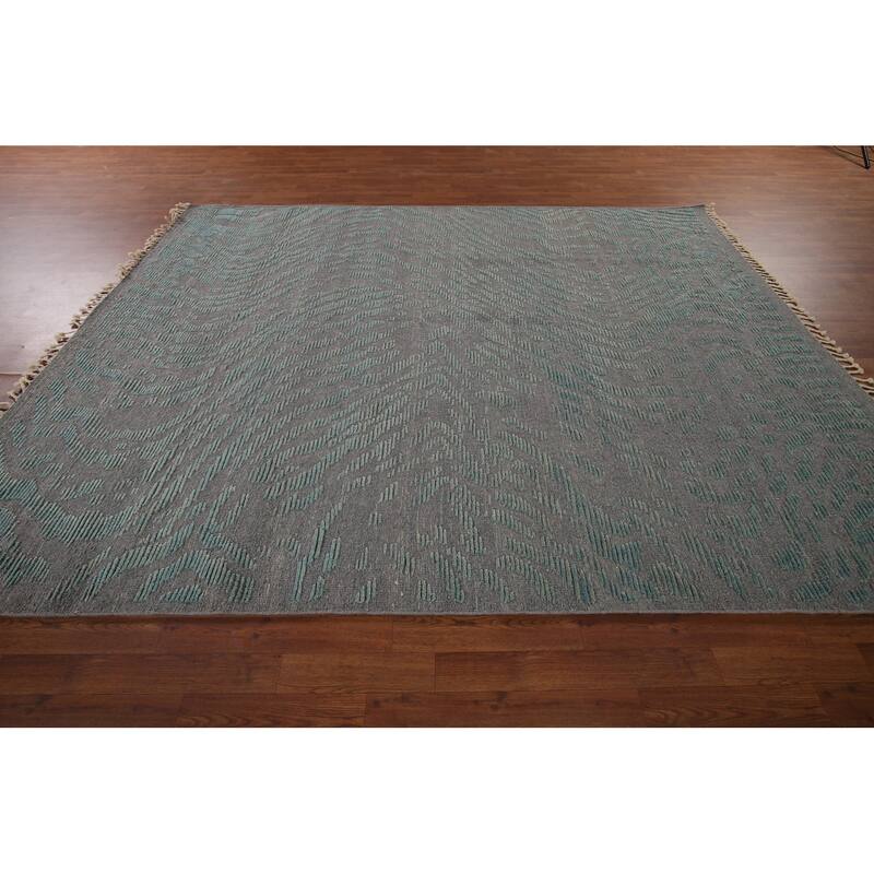Moroccan Abstract Area Rug Hand-Knotted Oriental Grey Wool Carpet - 7'11"x 10'1"