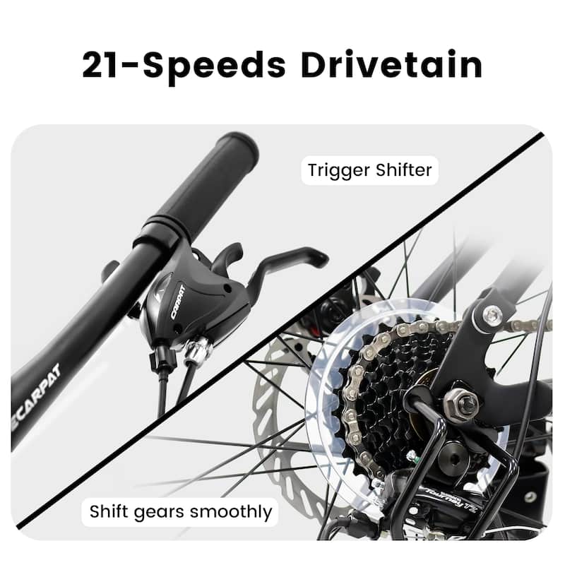26 Inch Mountain Bike,21-Speed Disc Brakes,Durable Frame,Front,Rear Dual-Shock Absorption,Unisex For Commuting,Travel,School
