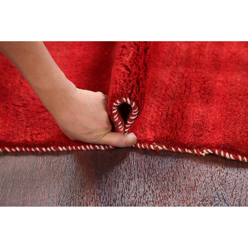 Hand Knotted Oriental 100% Wool Carpet Modern Contemporary Red Gabbeh Runner Rug - 6' 4'' X 2' 10''