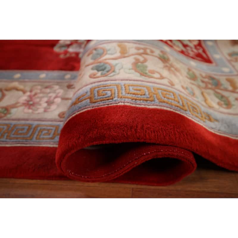 Red Art-Deco Chinese Vintage Area Rug Handmade Wool Carpet - 9'0" x 12'0"