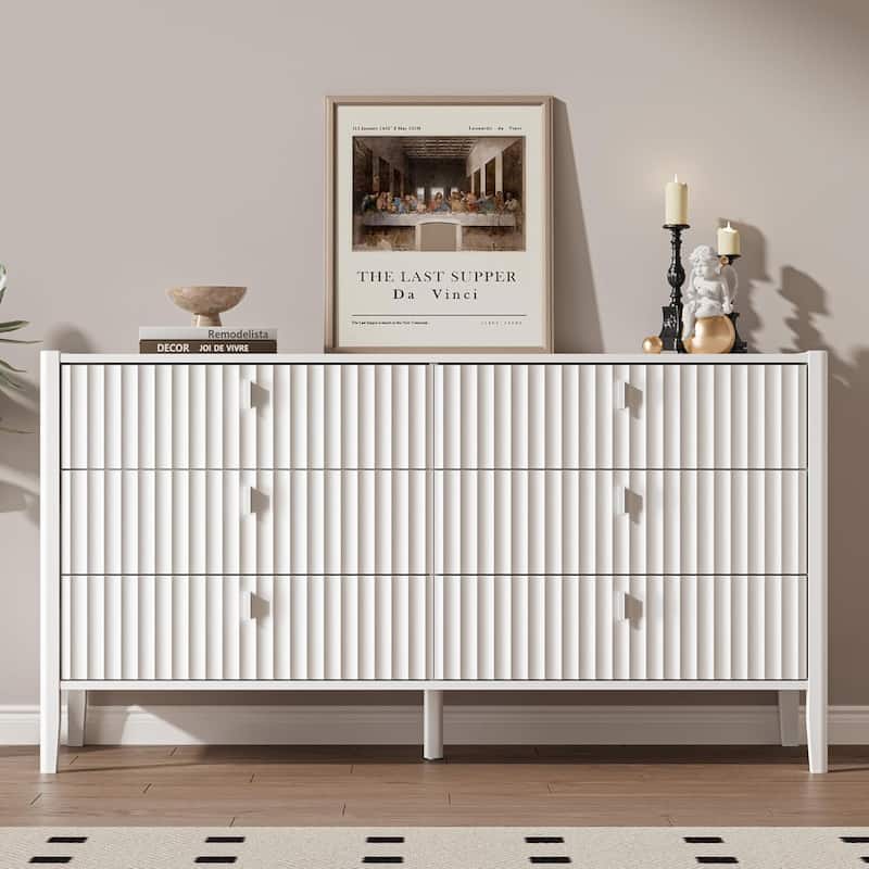 Modern Dresser, Fluted Wood Chest with Deep Drawers for Bedroom, Living Room