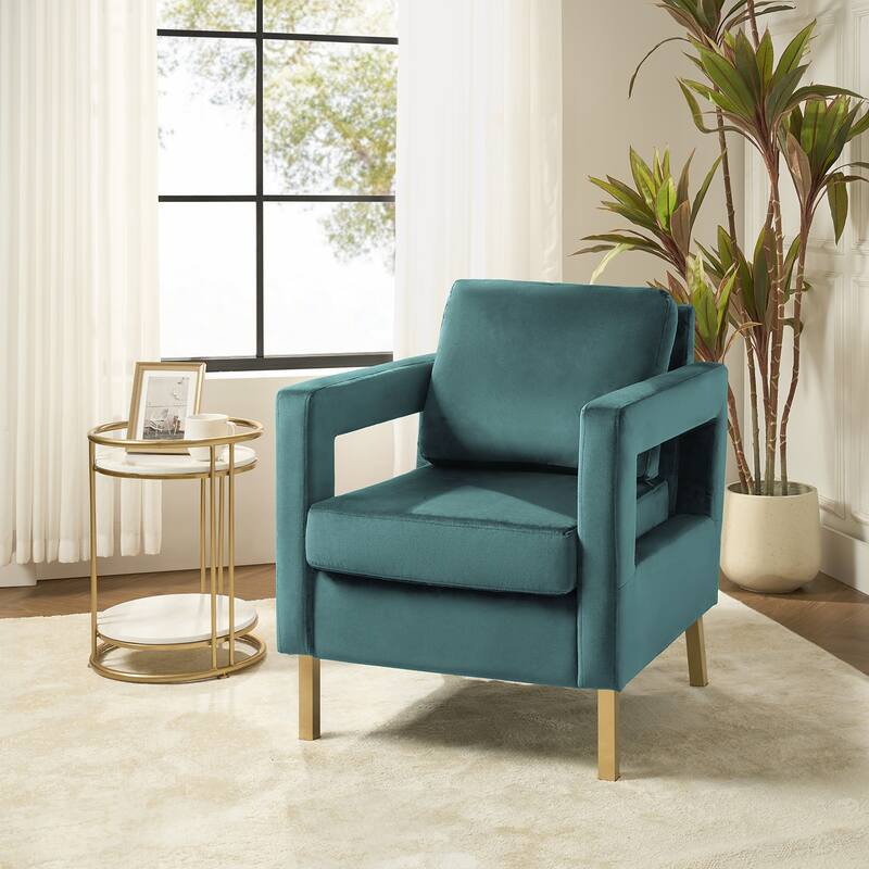 Valentina Comfy Accent Armchair with Golden Metal Legs and Removable Cushions by HULALA HOME