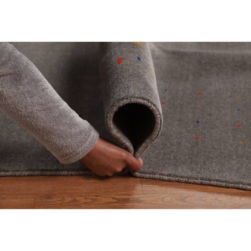 Gray Tribal Gabbeh Oriental Area Rug Hand-Knotted Wool Carpet - 8'3" x 9'10"