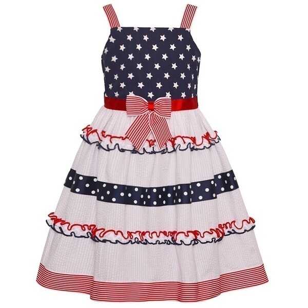 Bonnie Jean Baby Girls Navy Red Star American Flag Bow Patriotic