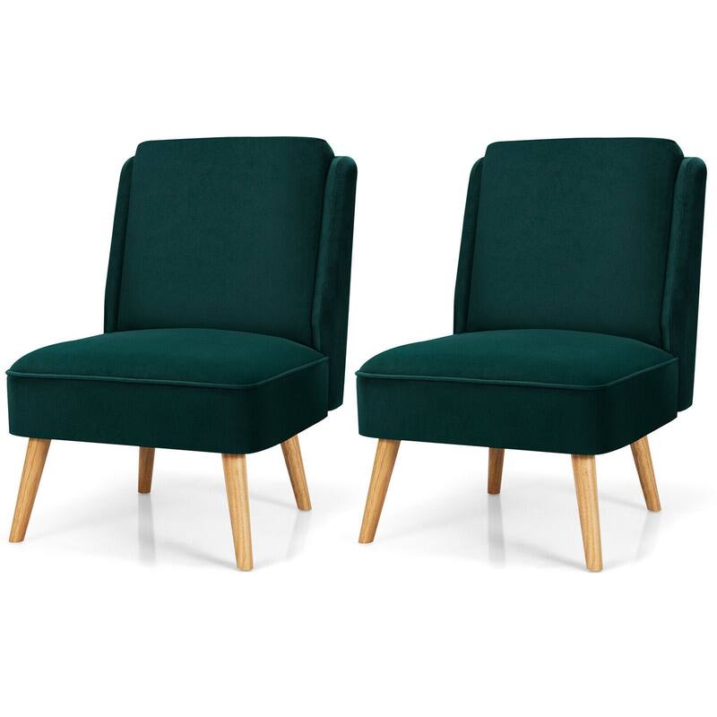 Gymax 2PCS Velvet Accent Chair Single Sofa Chair Leisure Chair with - 19'' x 23.5'' x 16'' - Green - 19'' x 23.5'' x 16''