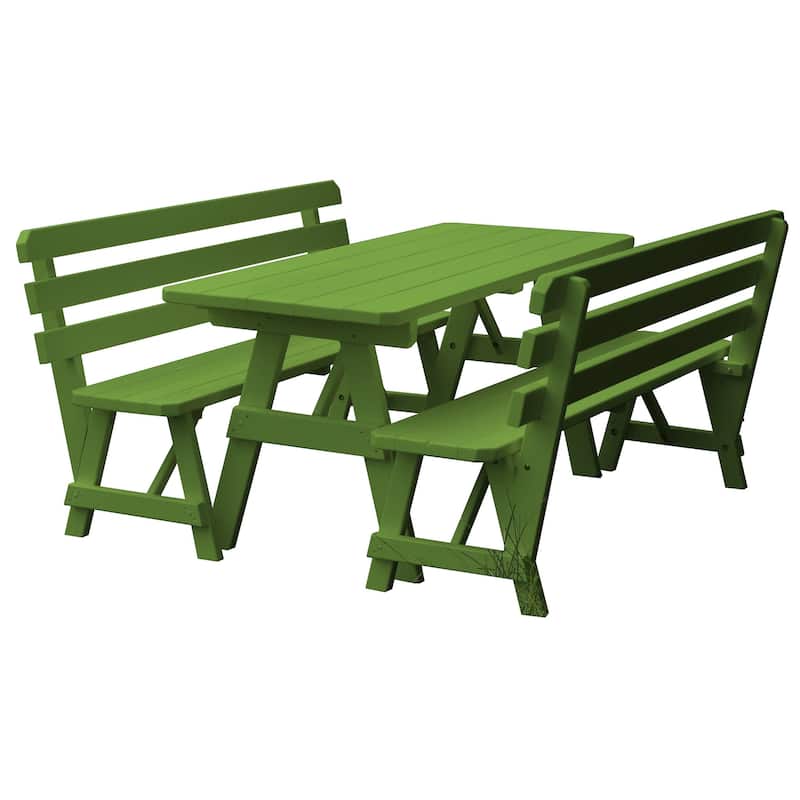 Pine 5' Picnic Table with 2 Backed Benches - Lime Green