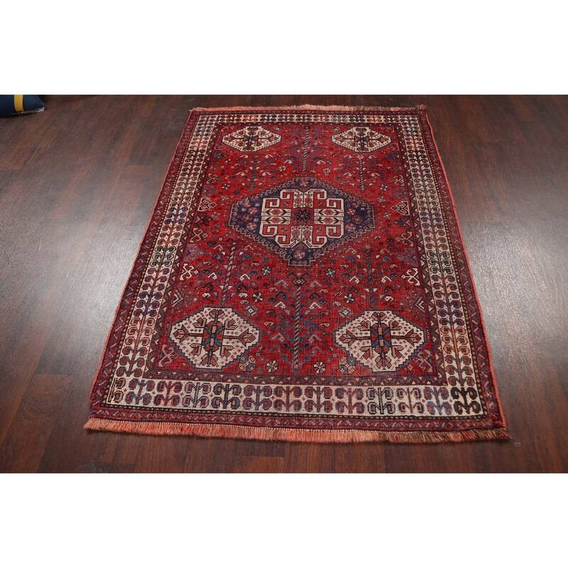 Pre-1900 Antique Vegetable Dye Shiraz Persian Wool Area Rug Handmade - 3'9" x 5'1"