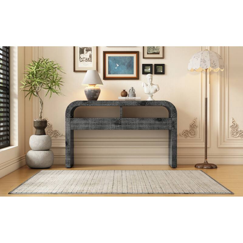 Retro Curved Console Table - Antique Black