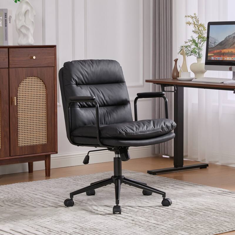 Roomfitters Upholstered Office Chair with Armrests and Swivel Base, Ergonomic Adjustable Height Computer Desk Chair