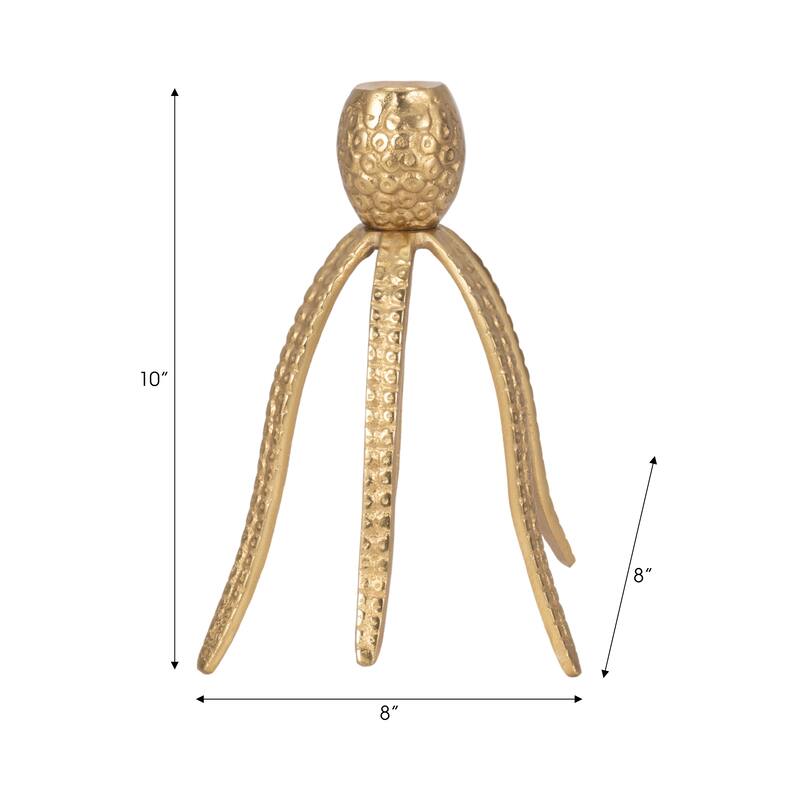 Metal Coastal Octopus Taper Candle Holder - Gold - 10.0"