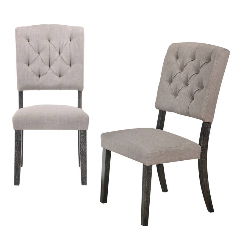 HomeRoots Set of Two Tufted Gray Upholstered Linen And Solid Wood Open Back Dining Side Chairs