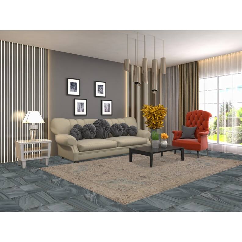 Hand Knotted Oriental 100% Wool Carpet Traditional Floral Beige & Ivories Tabriz Area Rug - 9' 5'' X 6' 2''