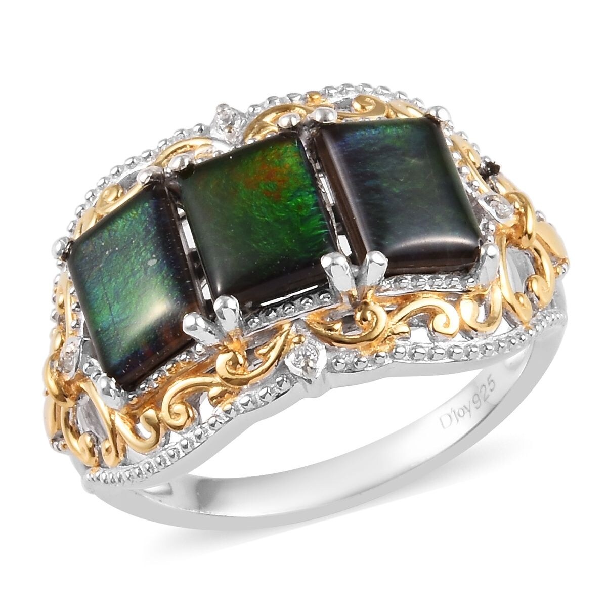 Shop Sterling Silver Yellow Gold Ammolite Zircon Ring Ct 0 05 Ring 6 Overstock 31854964