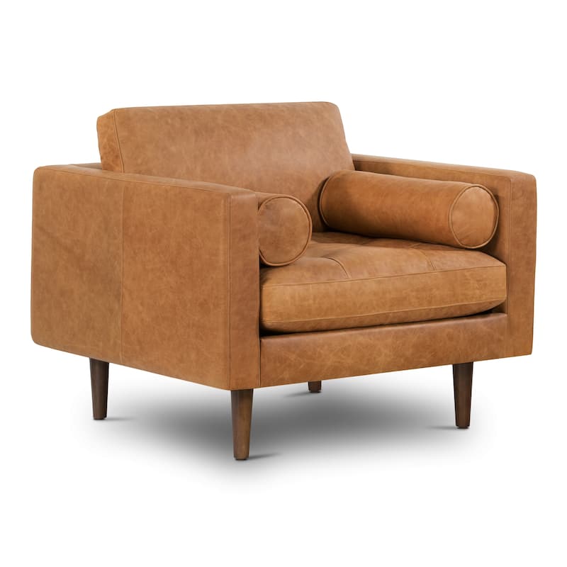 Poly and Bark Napa Lounge Chair - Genuine Italian Leather - Cognac Tan