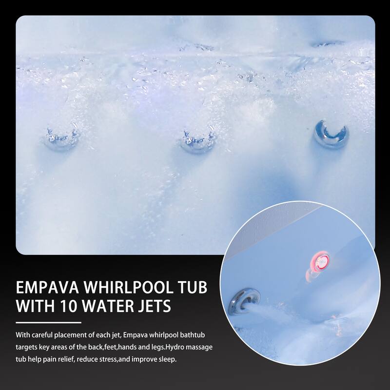 72 in. x 48 in. Left Drain Alcove Whirlpool Bathtub Lighted Rectangular Hydrotherapy Jetted Soaking Bath Tub in White