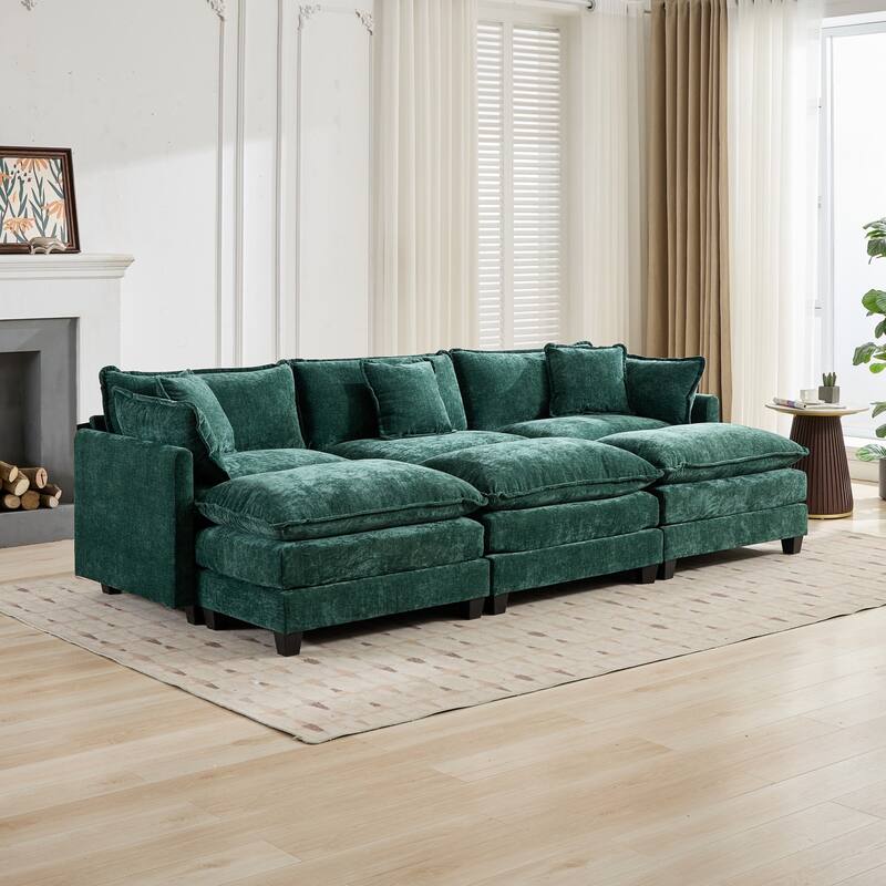 Roomfitters Large Upholstered 3-Seater Sofa with Plush Cushions and Pillows, Modern Cloud Couch for Living Room