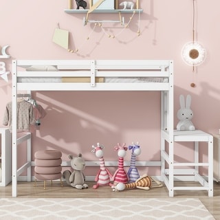 Aesthetic Twin High Loft Kids Bed with Ladder,Safety Guardrails