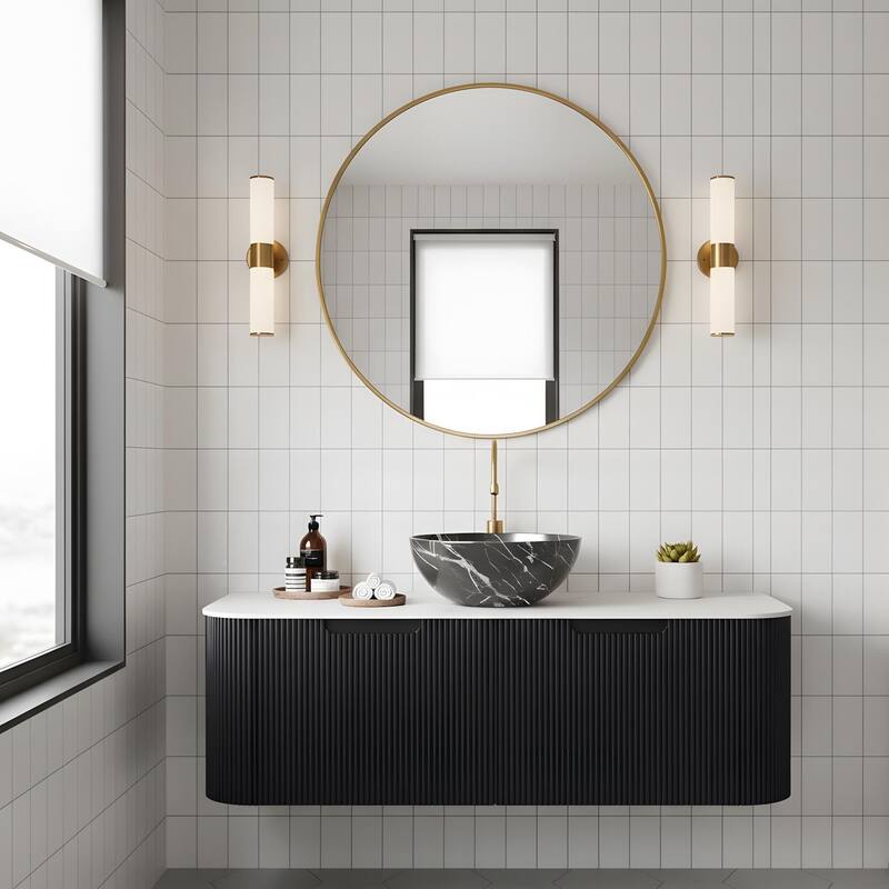 Wall Mounted Bathroom Vanity with Black Bowl Ceramic Basin