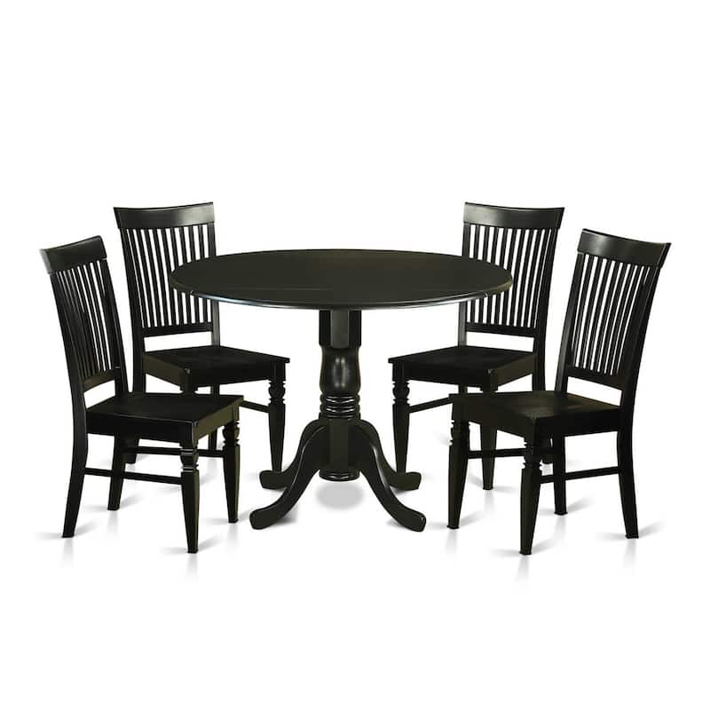 Dinette Set 5 Piece Kitchen Table Round - Wood Chairs, Black Finish, Modern Design