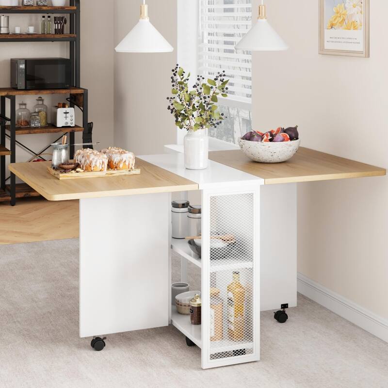 Folding Dining Table with 2 Tier Storage
