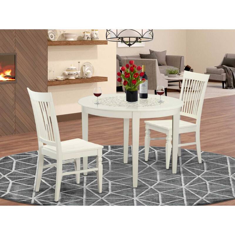 HomeStock 3-Piece White Finish Solid Wood Top Dining Table Set