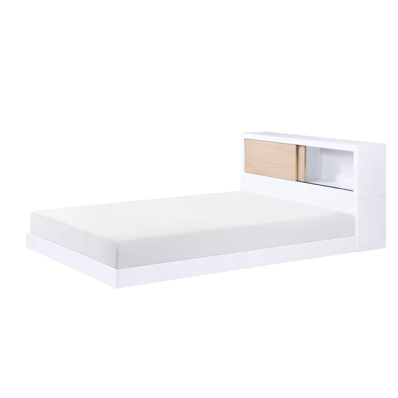 White Full Bed Bookcase Headboard with Storage for Youth Bedroom