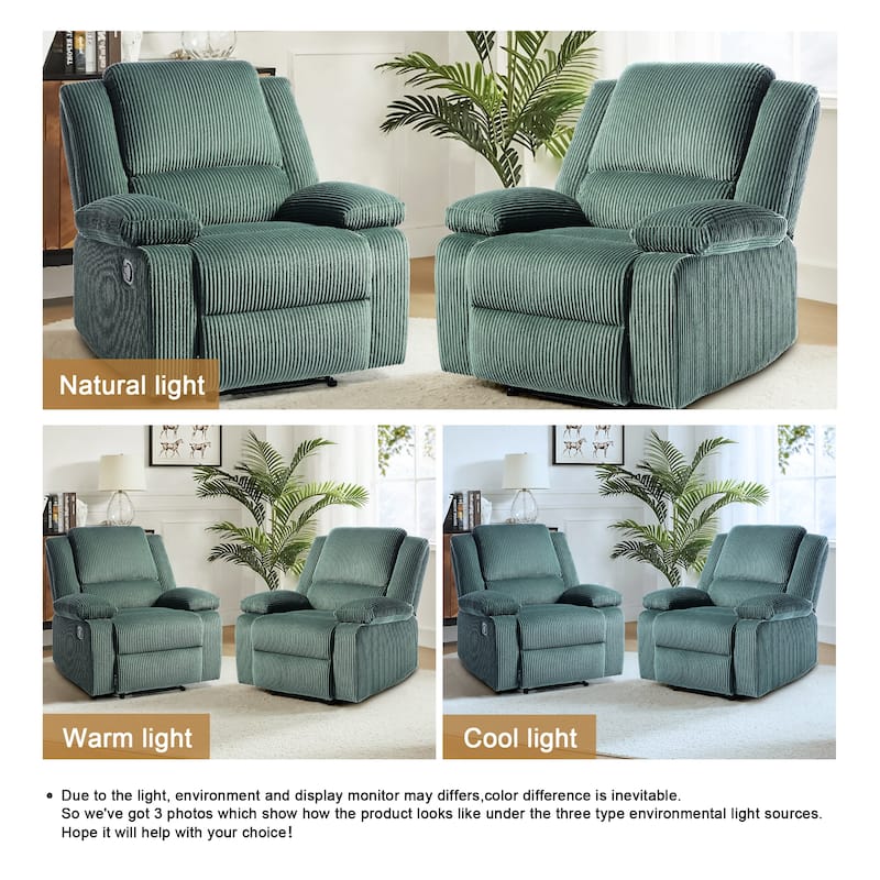 2 Set Corduroy Manual Recliner Glider Club Chair with Footrest