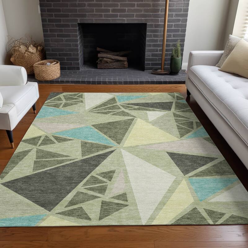 Machine Washable Indoor/ Outdoor Abstract Mosaic Chantille Rug