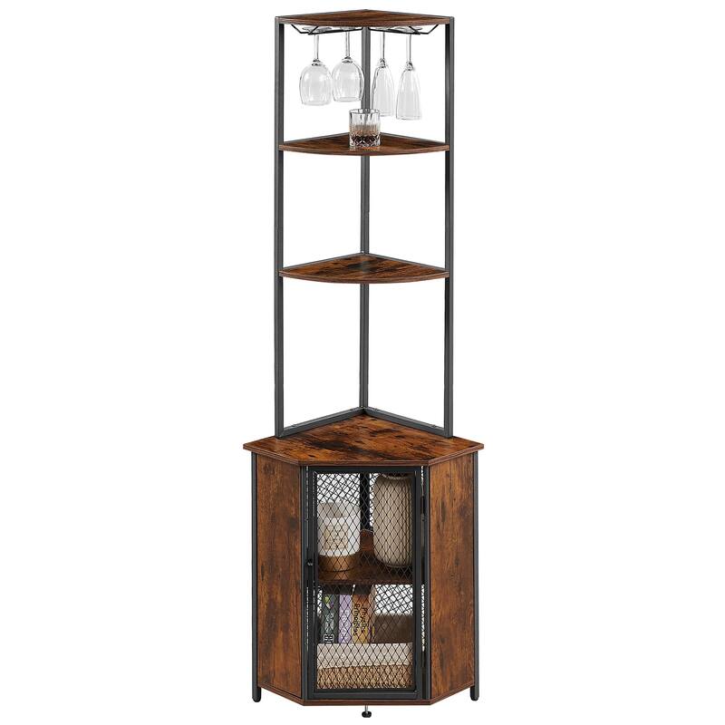 VECELO 5-Tier Corner Cabinet, Tall Storage Shelf, Bookshelf Display Shelves Rack for Living Room, Kitchen, Balcony, Small Space