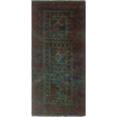 Vintage Distressed Rainbow-dyed Poppy Burgundy/Charcoal Runner - 3'4" x 7'3"