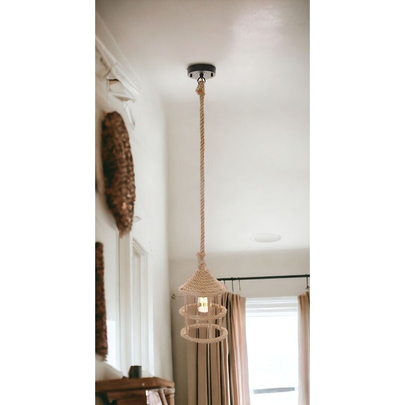 Beige and Black Iron and Rope Ceiling Light Beige and Black Iron and Rope Ceiling Light