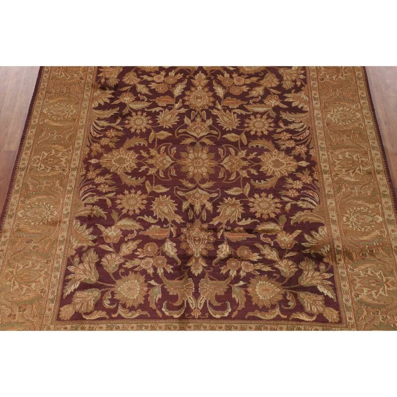 Floral Purple Agra Indian Area Rug Hand-Knotted Wool Carpet - 8'0"x 10'1"