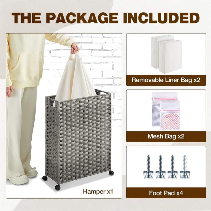 Laundry Hamper with Wheels - 19.7"L x 7.9"W x 27.6"H