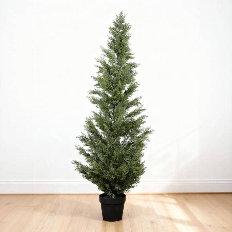 Black Plastic Pot Artificial Cypress Topiary - UV Resistant Fake Plant for Indoor & Outdoor Decor