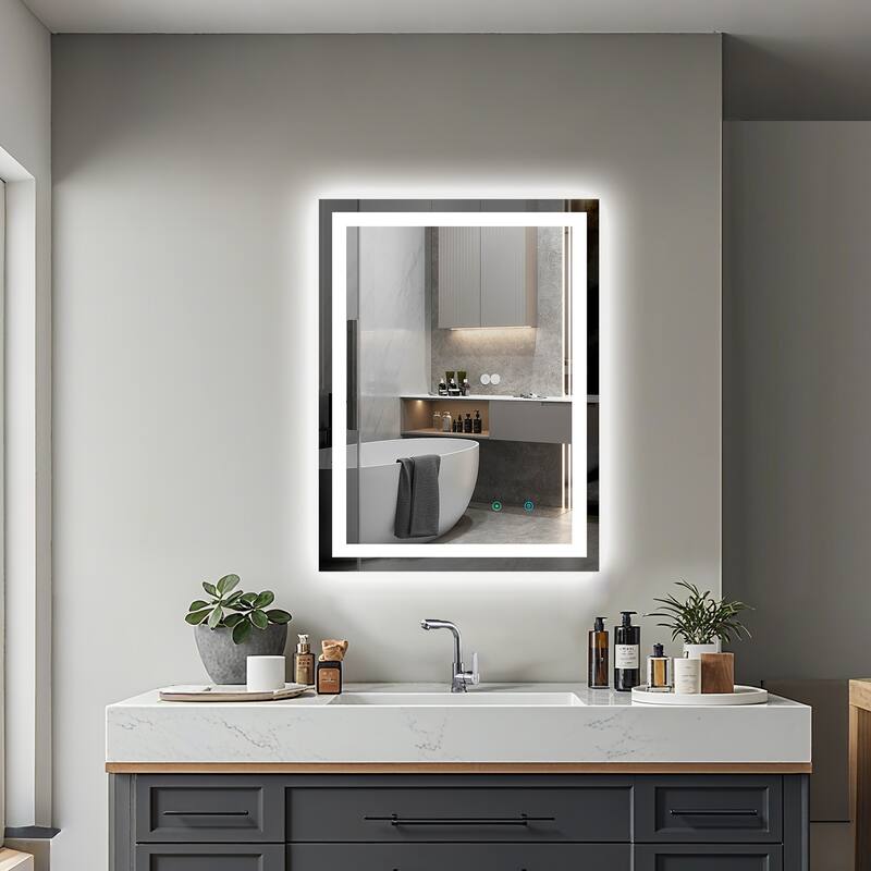 Frameless LED Bathroom Mirror with High Luminosity and Anti-Fog Technology, Wall-Mounted Rectangle Vanity Mirror - 32''x24''