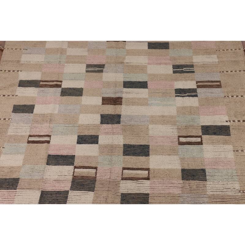All-Over Checkered Moroccan Area Rug Handmade Wool Carpet - 8'9"x 11'11"