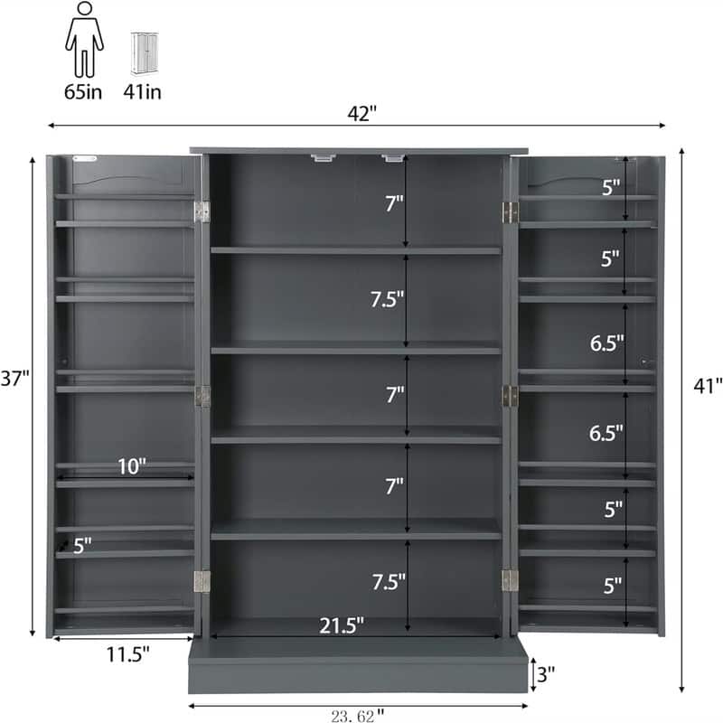 Storage Cabinet with Doors and Adjustable Shelves - 12"D x 23.62"W x 41"H
