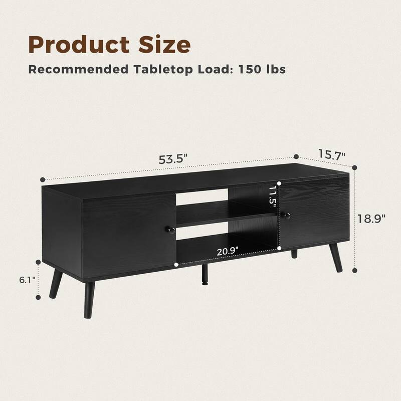 TV Stand for 55 60 inch Television, Entertainment Center with 2 Cabinet Media Console Table, Living Room, Bedroom Furniture
