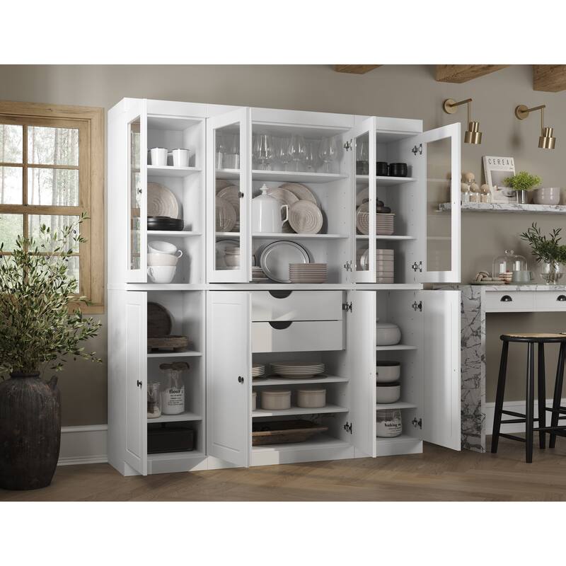 100% Solid Wood Kitchen China Pantry Buffet with Glass or Solid Wood Doors and 2-Drawer Kit by Palace Imports - 65" x 71.5"