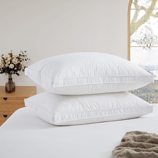 Set of 2 100% Organic Cotton Down Feather Pillow-in-a-pillow Design Bed Pillow - Medium-Soft - King