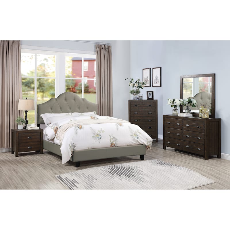 Queen Size Adjustable Headboard Upholstered Platform Bed Frame with Arch Design and Tufted Fabric, Bedroom Furniture