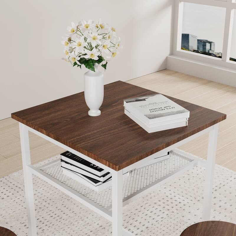 3-Piece Counter Height Table & Chairs Set with 2 Foldable Stools, Chic Bar Stools with Non-Slip Feet