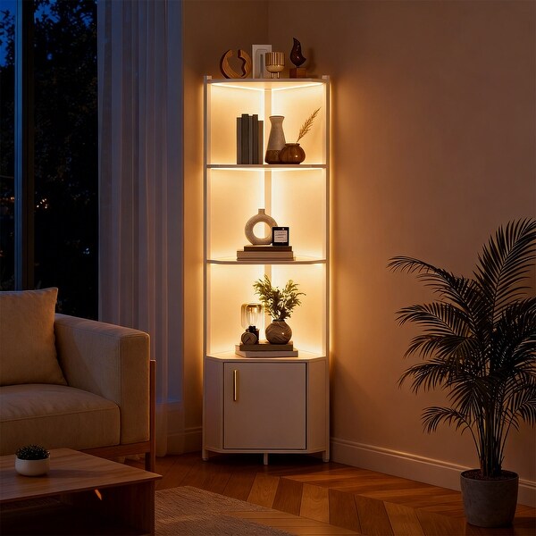 5-Tier Corner Shelf, Modern Space-Saving Storage Rack with Doors