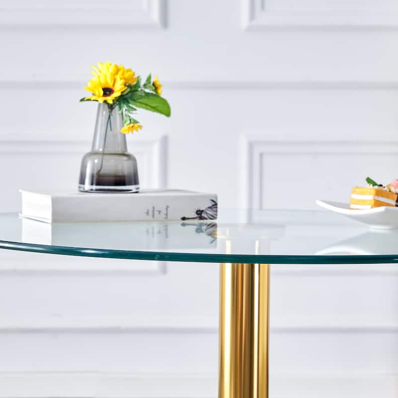 Coffee Table, Living Room Round Coffee Table Center Table with Glass Table Top Dining Room Small Dining Table with Metal Legs