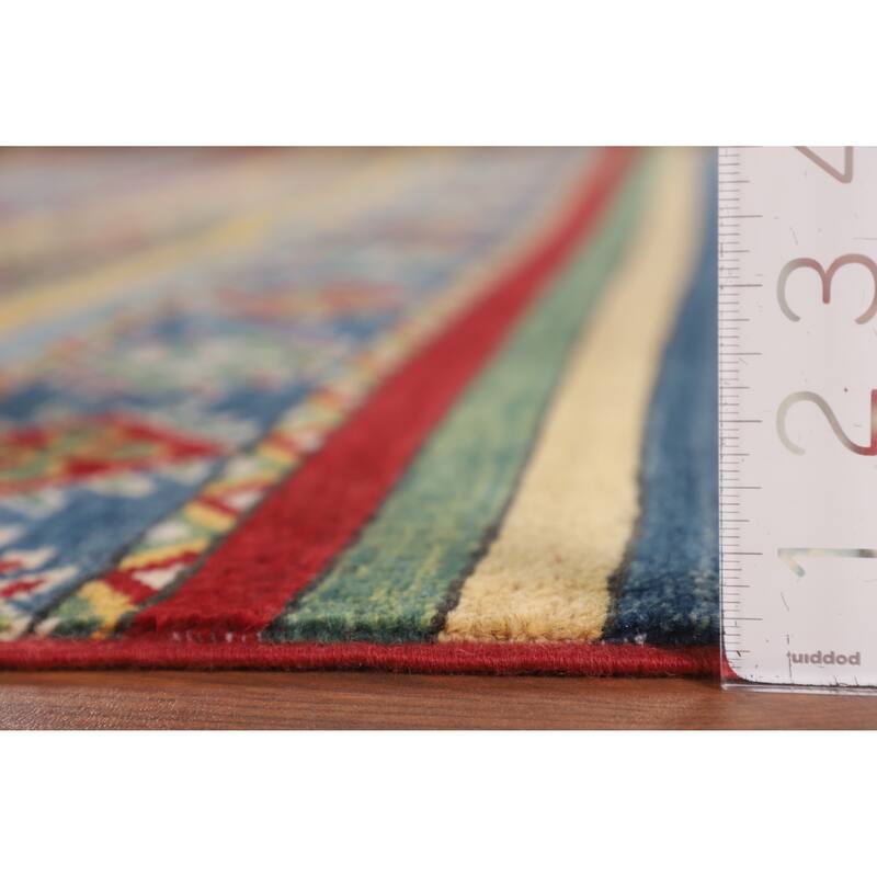 Striped Oriental Kazak Area Rug Hand-Knotted Wool Carpet - 6'7" x 9'9"