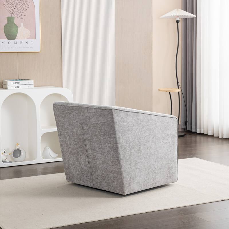 Modern 31" Chenille Upholstered Barrel Arm Chair with 360° Swivel and Round Metal Base
